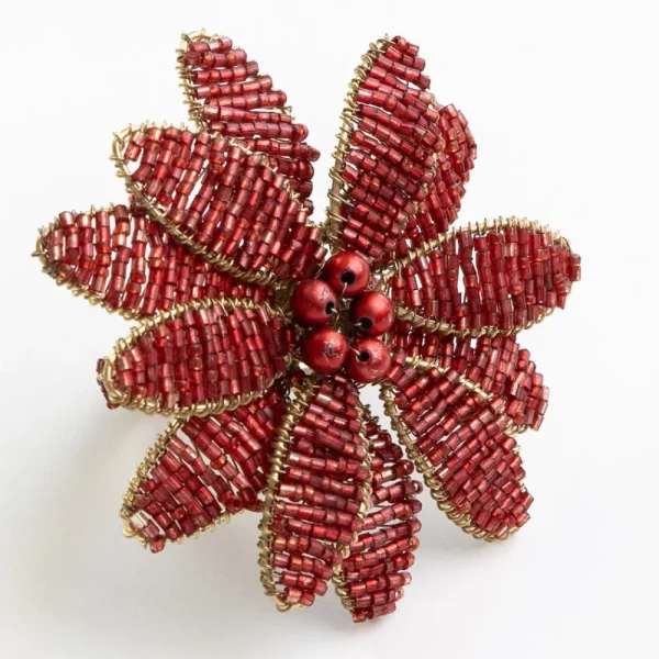 Best Pomegranate Inc Red Flower Beaded Napkin Ring | Set of 4