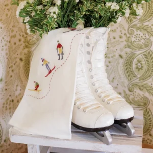 Best Pomegranate Inc Skiers Embroidered Linen Tea Towels