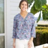 Hot Pomegranate Inc Taj Floral Blue Flange Button Blouse