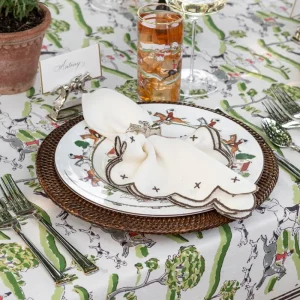 Hot Pomegranate Inc Twig & Bud Brown Embroidered Linen Napkin | Set of 4
