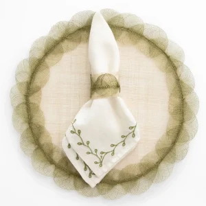 Online Pomegranate Inc Twig & Bud Moss Embroidered Linen Napkin | Set of 4