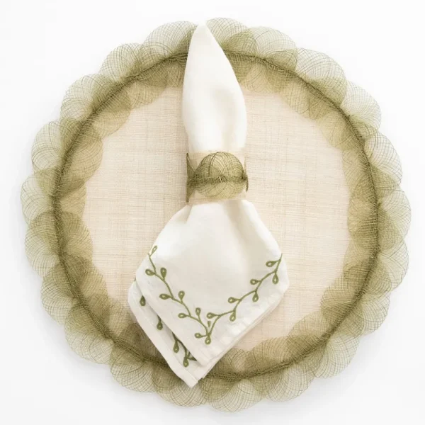 Online Pomegranate Inc Twig & Bud Moss Embroidered Linen Napkin | Set of 4