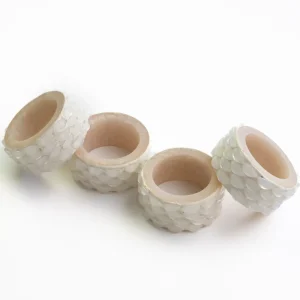 Hot Pomegranate Inc White Round Resin Beaded Napkin Ring | Set of 4
