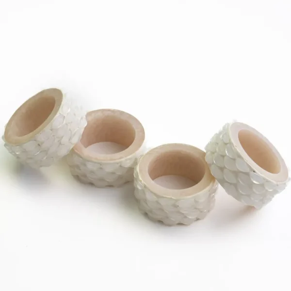 Hot Pomegranate Inc White Round Resin Beaded Napkin Ring | Set of 4
