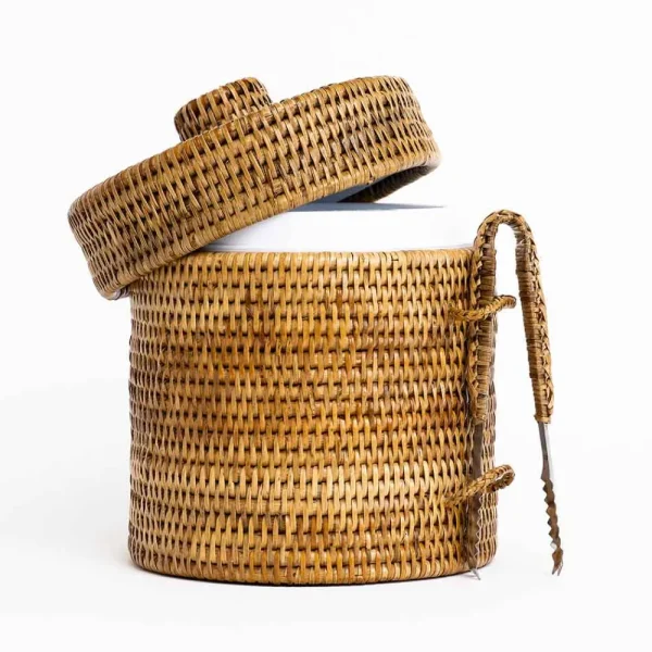 Hot Pomegranate Inc Woven Rattan Lidded Ice Bucket