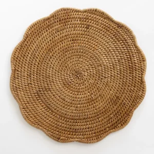 Hot Pomegranate Inc Woven Rattan Scalloped Placemats | Set of 4
