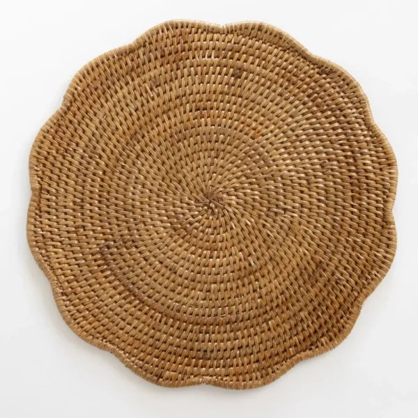 Hot Pomegranate Inc Woven Rattan Scalloped Placemats | Set of 4